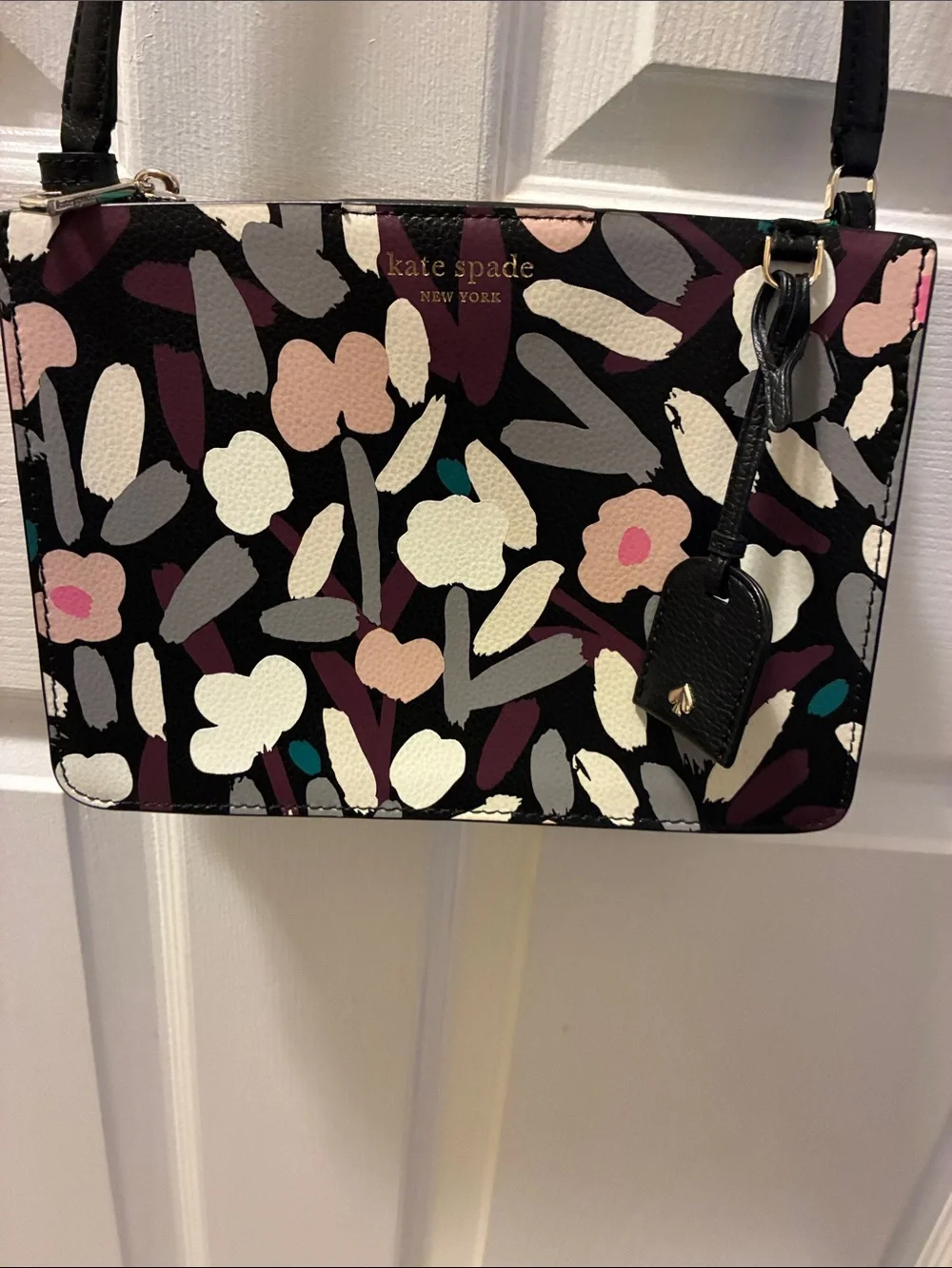 kate spade Eva Fete floral Black Multicolor Abstract Crossbody Bag w/adj strap